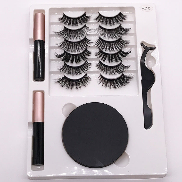Eight Pairs Of Magnet False Eyelashes With Round Box Mirror Magnetic Iron-Absorbing Stone Eyelashes Magnetic Eyeliner Liquid Eyelashes