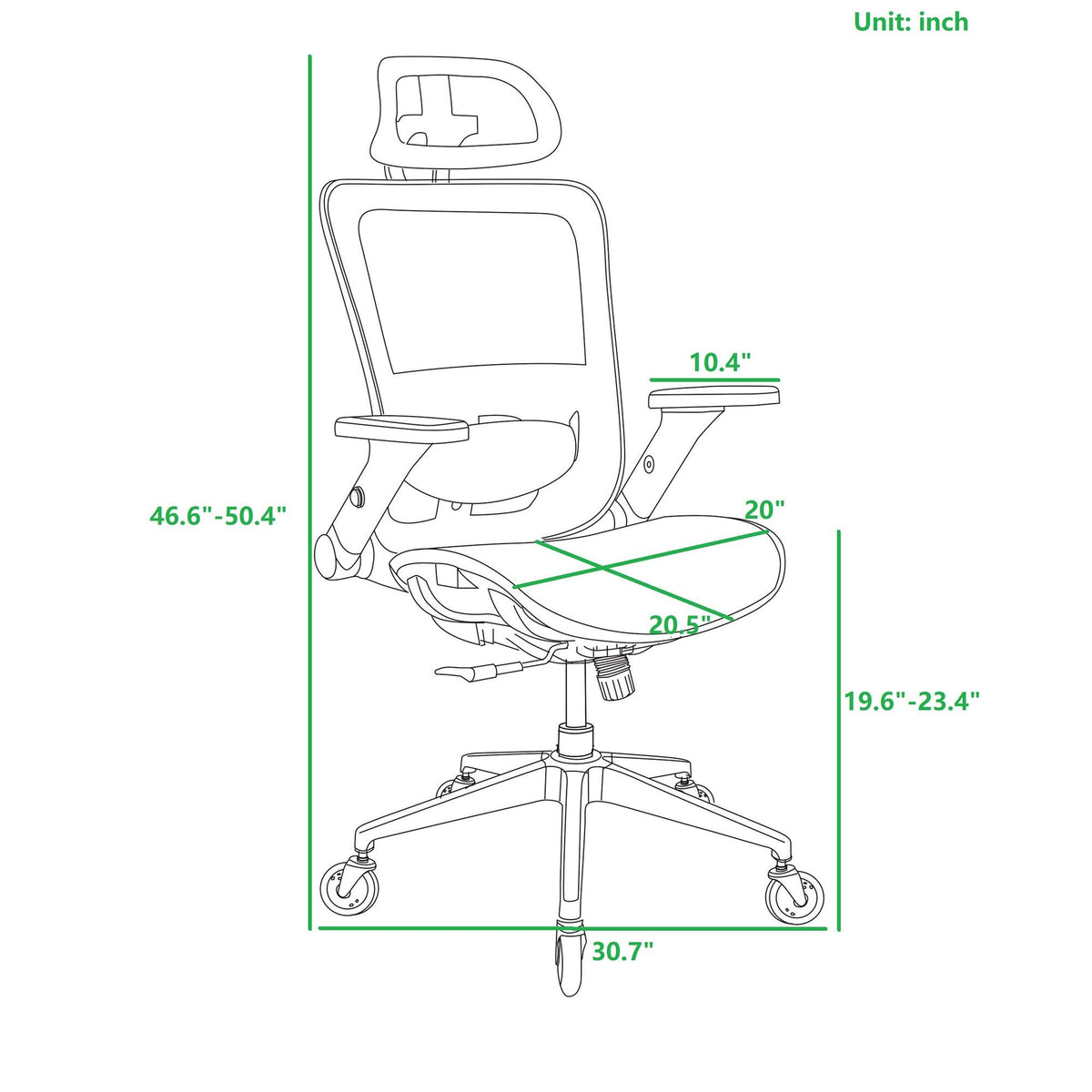 GREY Ergonomic Mesh Office Chair High Back - Adjustable Headrest with Flip-Up Arms