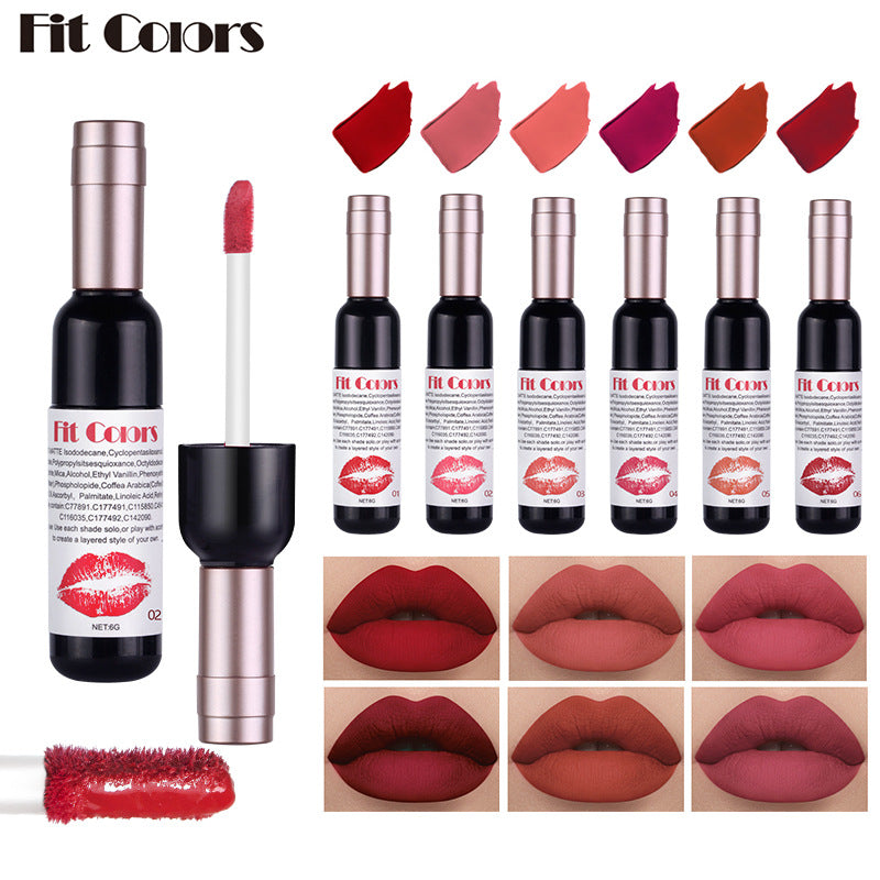 Fit Colors Red Wine Bottle Non-Stick Cup Matte Lip Gloss Matte Velvet Is Not Easy To Fade Lip Gloss Liquid Lipstick
