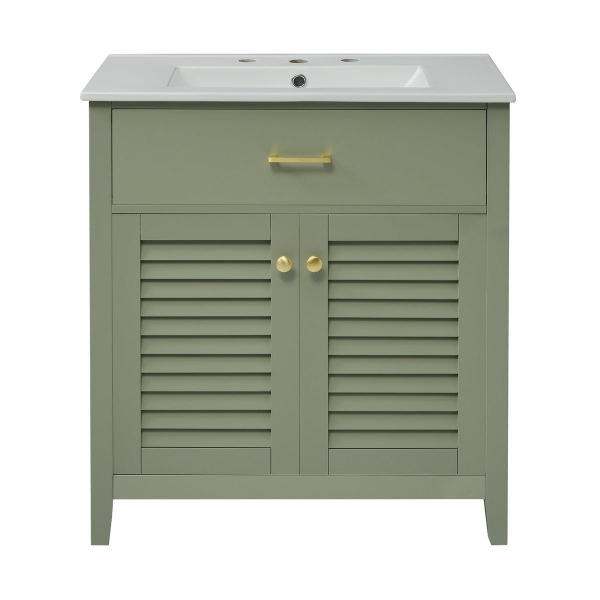 30-Inch Bathroom Vanity with Ceramic Sink Combination, Ample Storage - Features 1 Pullout and Multifunctional Shelf Dividers
