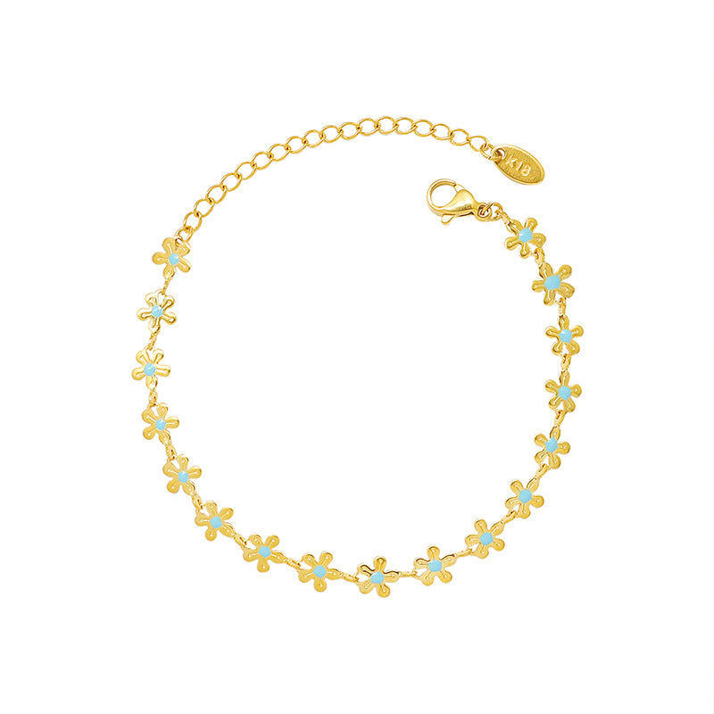 Golden Flower Blue Drip Oil Bracelet