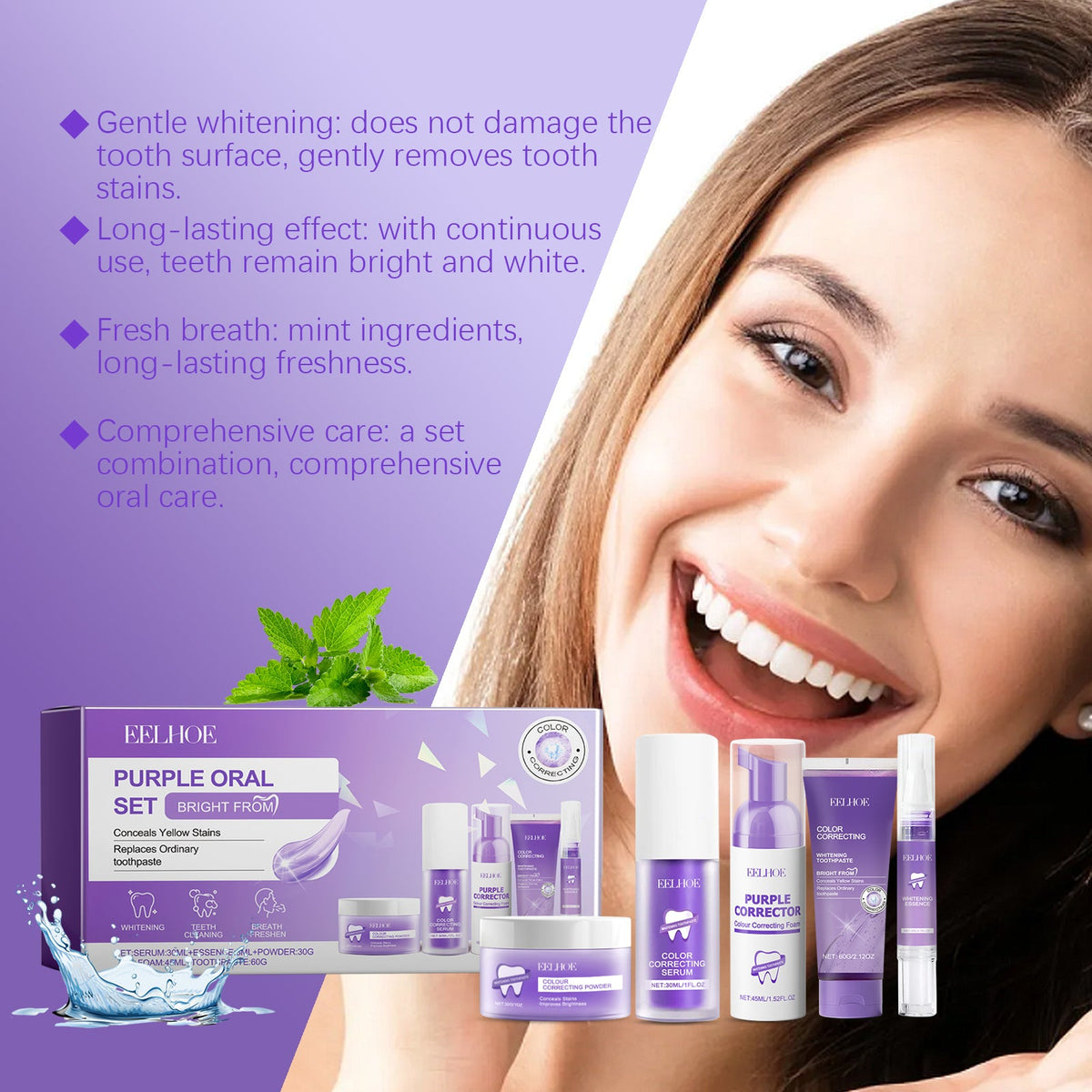 Purple Toned Teeth Set Clean Teeth Fresh Breath Care Mouth Clean Mouth Care