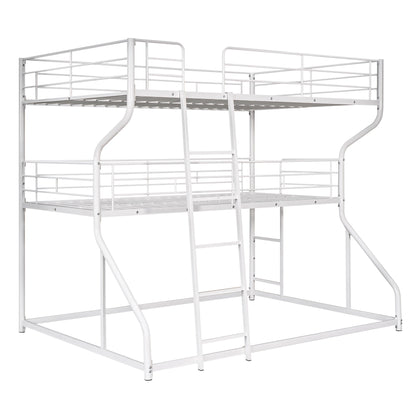 Full XL over Twin XL over Queen Size Triple Bunk Bed with Long and Short Ladder White