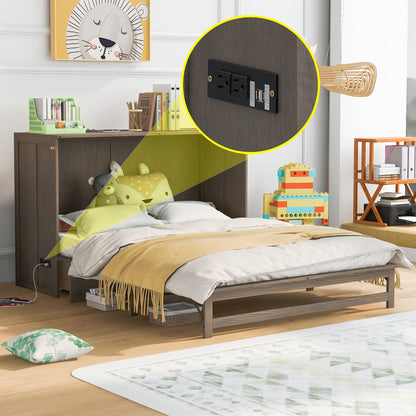 Queen Size Murphy Bed with Built-In Charging Station  Antique Grey