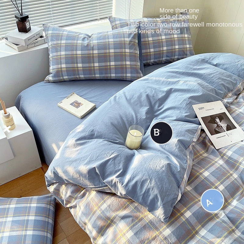 Cotton Dyed Washed Cotton Bedding Set Pure Cotton A Class Flat Sheet Quilt Cover Fitted Sheet Quilt Cover Three-Piece Set Striped