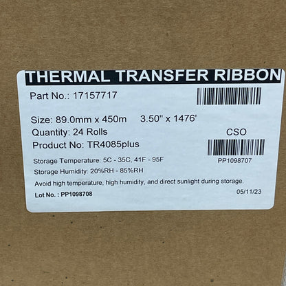 Thermal Transfer Ribbon (24 PACK) for ZEBRA 3.50” x 1476” RB010533HTW
THRM-RB ZEBRA/PTNX 17157717
