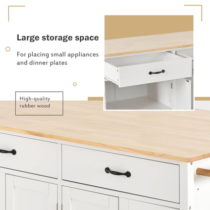 Kitchen Island Cart with Solid Wood Top and Locking Wheels 54.3 Inch Width  (White)