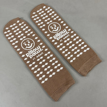 PILLOW PAWS (4 PACK) Unisex Non-Skid Slipper Socks  Adult XL Tan