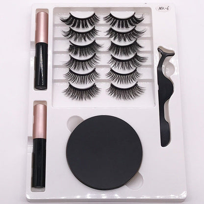 Eight Pairs Of Magnet False Eyelashes With Round Box Mirror Magnetic Iron-Absorbing Stone Eyelashes Magnetic Eyeliner Liquid Eyelashes