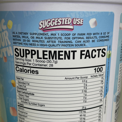 ZA@ AXE & SLEDGE Farm Fed 25G 100%Whey Protein Marshmallow Milk 28 Servings BB 04/26
