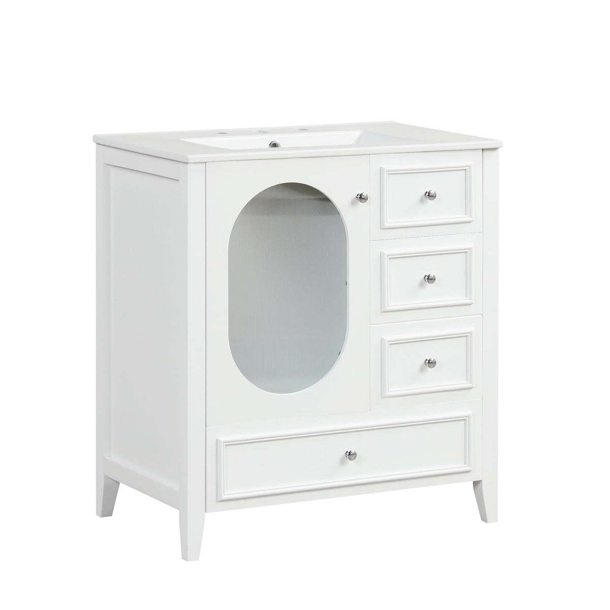 30" Bathroom Vanity with Sink, Bathroom Vanity Cabinet with Three Drawers and Door, Solid Wood and MDF, White
