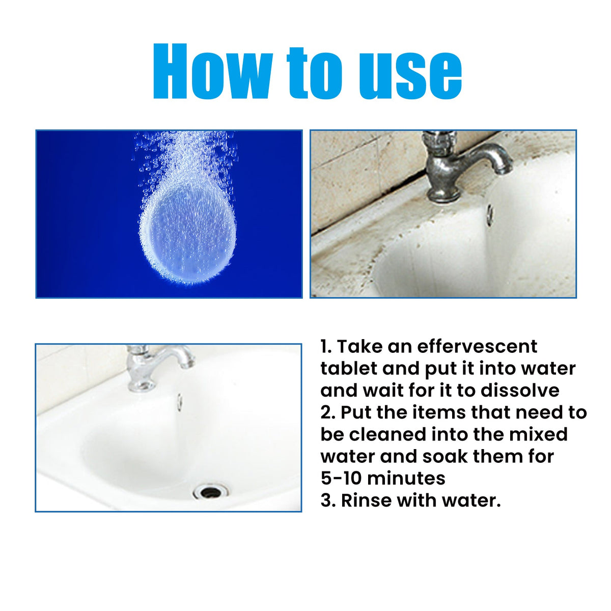 Multi-Surface Cleaning Effervescent Tablets, Cooktop Tile Bathroom Kitchen Mildew Stains Clean And Clean