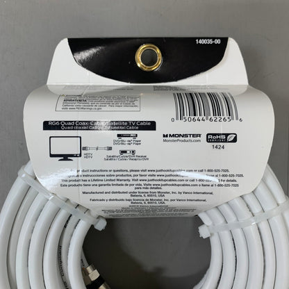 MONSTER RG6 Quad Coax Satellite Tv Cable 50ft White 140035-00