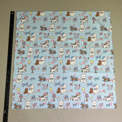 LOVLEY CAVES Self Adhesive Cat Wrap Grooming Blanket Puppys & Bows Pattern Blue