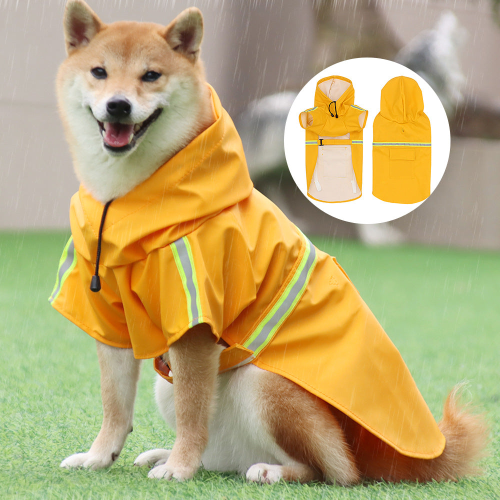Large Dog Raincoat - Poncho Style Reflective Strip Pet Raincoat Windproof Waterproof Dog Hooded Raincoat