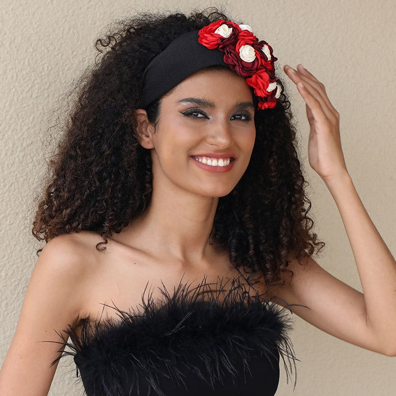 Fashionable design side three-dimensional flower handmade fabric headband headband