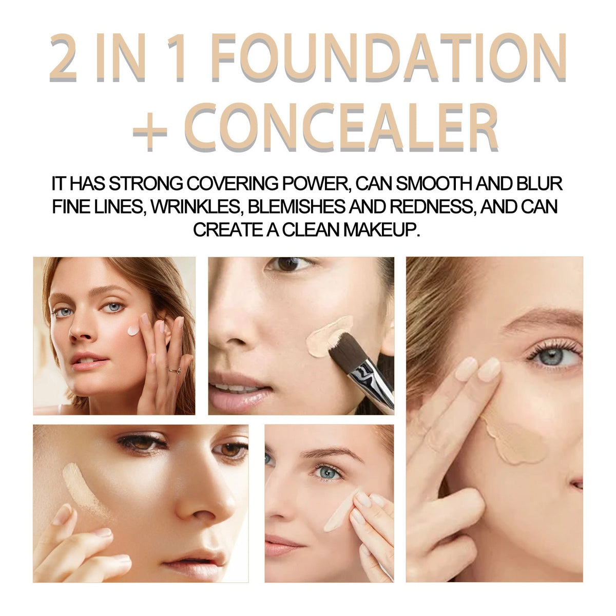 2 In 1 Foundation + Concealer, Blemish Print Natural Concealer Long-Lasting Makeup Invisible Pore Concealer