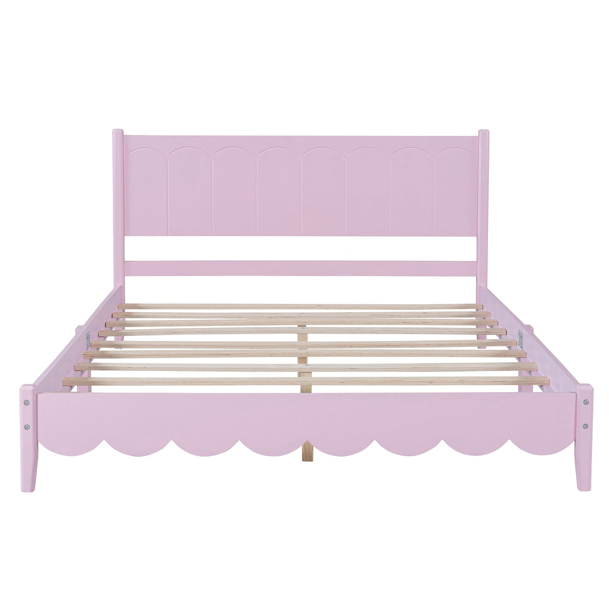 Queen Size Wood Platform Bed Frame, Retro Style Bed with Rectangular Headboard,No Need Box Spring,Pink