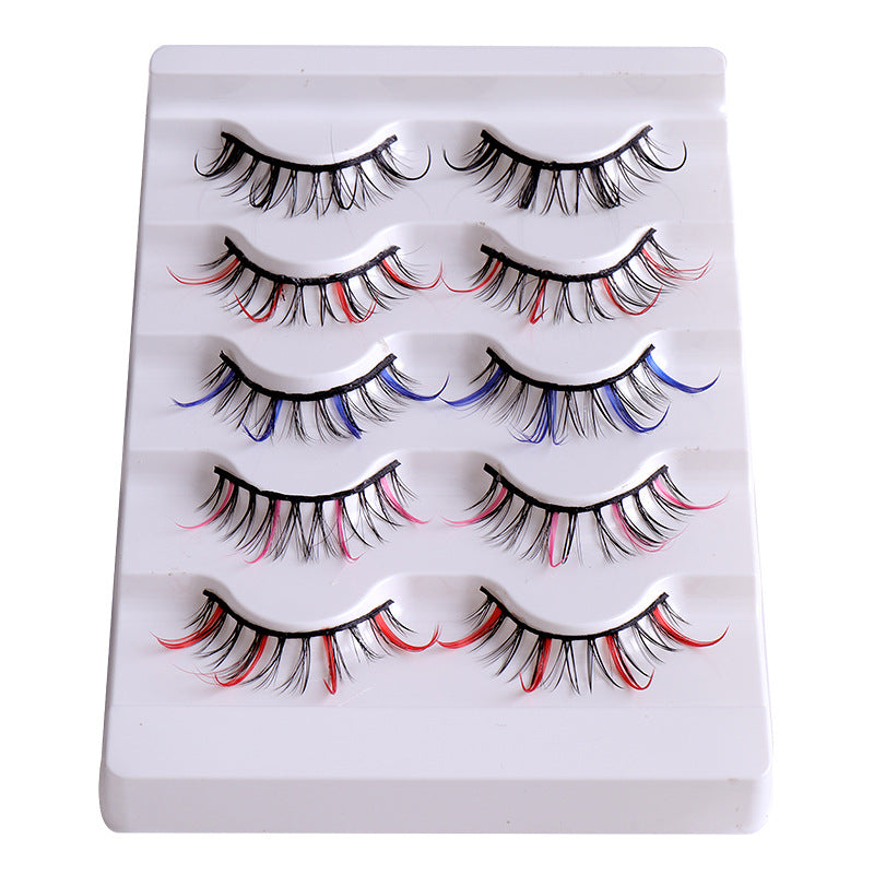 Color false eyelashes 5D multi-layer thick cross mink eyelashes 5 pairs of eyelashes