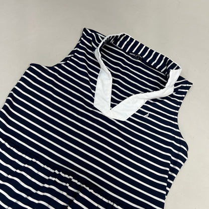 NAUTICA JEANS Tiered Collared Sleeveless Dress Women's Sz M Navy Blue/White