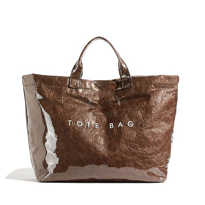 Vintage PVC tote with DuPont lettering. Simple, transparent, large - capacity handbag for commuting women.