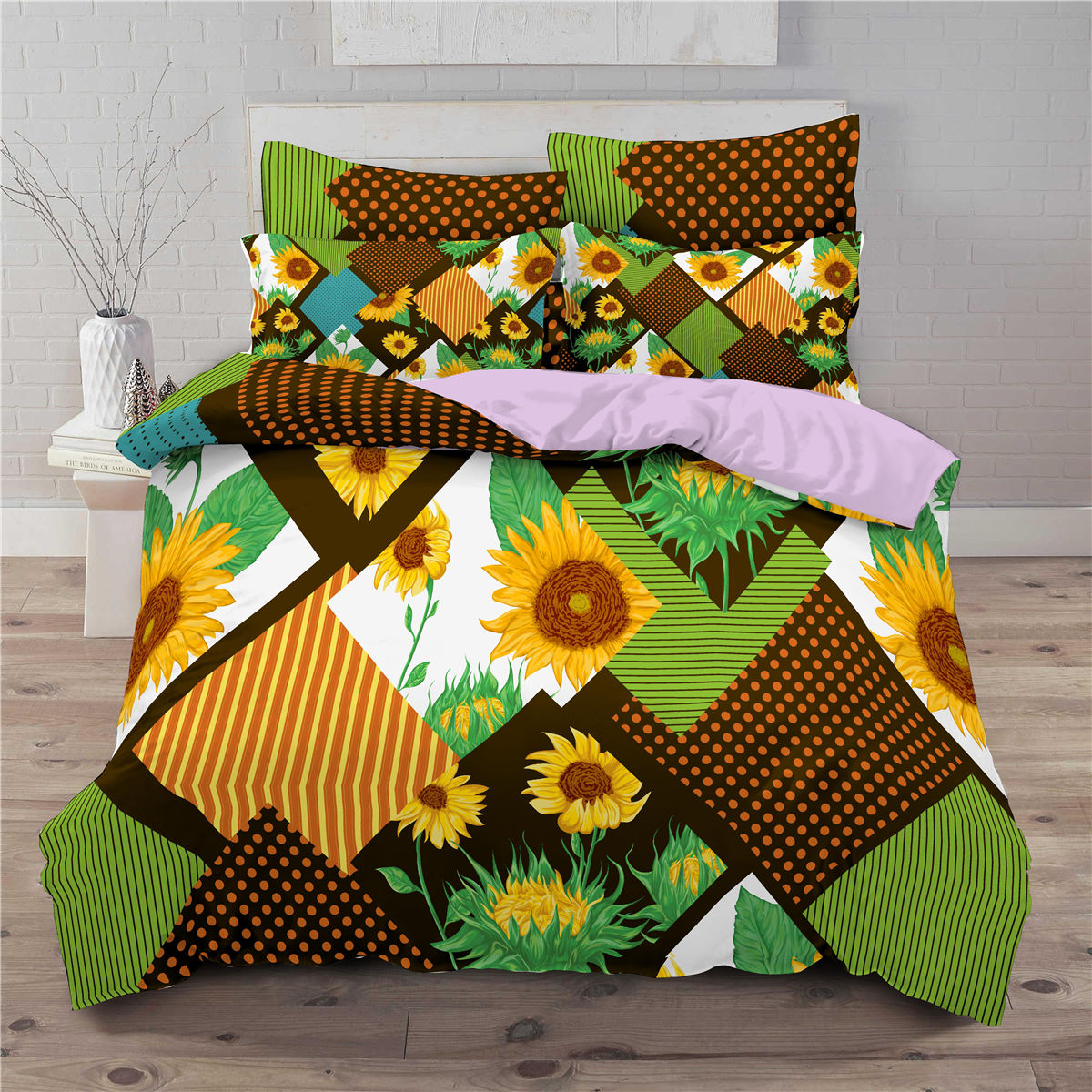 3 piece bedding set with sunflower pattern 3D digital printing quilt set