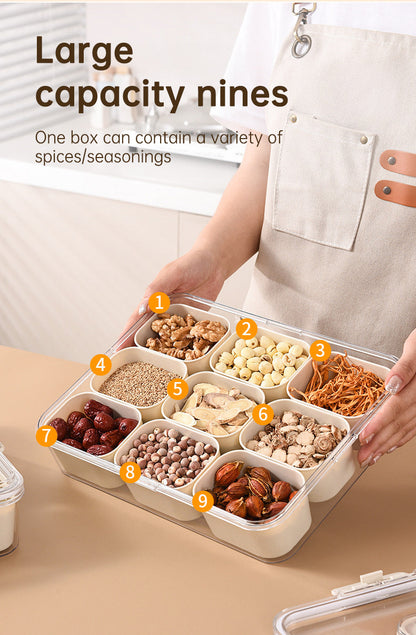 Design Sealed Snackle Storage Box With 9pcs Divider Plastic Divided Veggie Tray With Lid And Handle