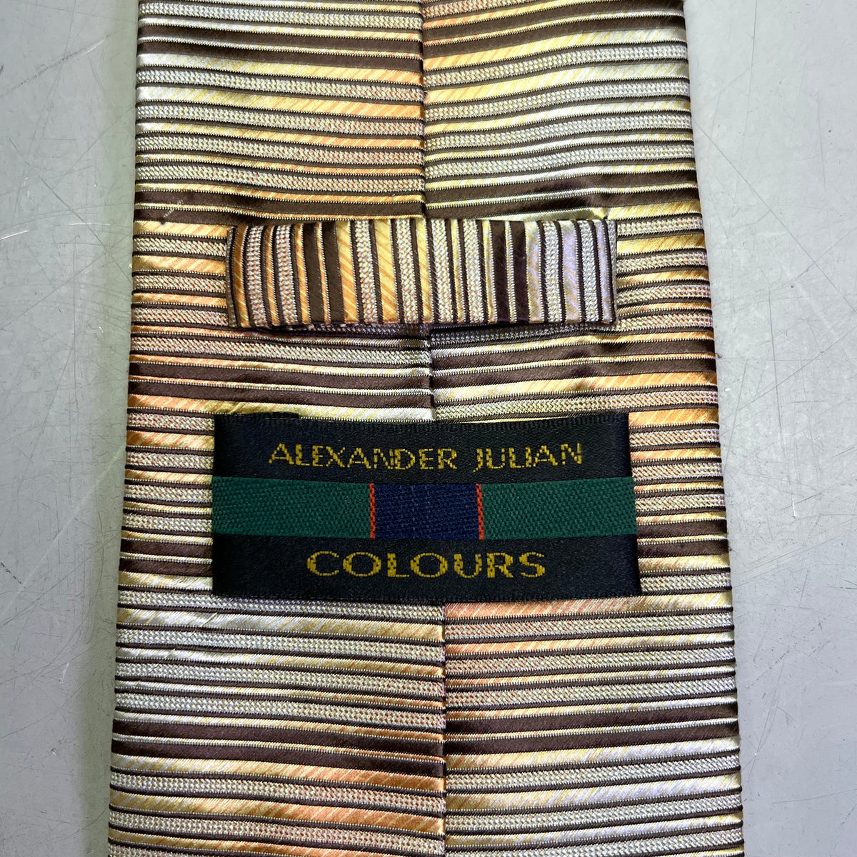 ALEXANDER JULIAN COLOURS Horizontal Design Tie 60" Brown/Orange/Yellow Pre-Owned