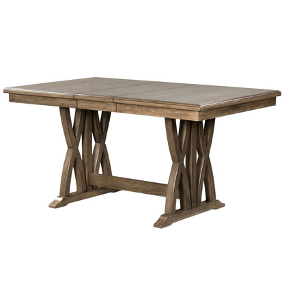 TOPMAX Mid Century Solid Wood 7-Piece Expandable Dining Table Set with Soft Cushioned Chair, Gold Brown+Gray Cushions