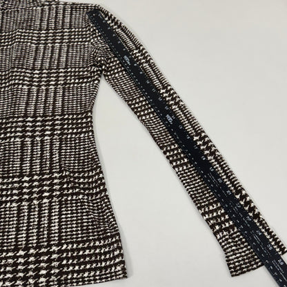 NORMA KAMALI Front Zip Slim Fit Turtle Top Women's Sz XS/34 Chocolate Plaid Tweed