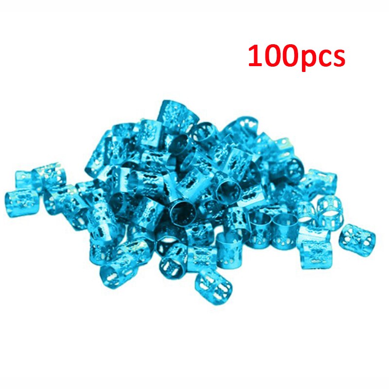 100 Pcs/set 7 Colors Mixed Beads Adjustable Hair Braids Dreadlock Beads Adjustable Hair Braid Rings Cuff Clips Tubes Jewelry