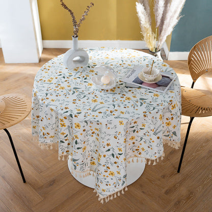 Pure Cotton Literary Nordic Japanese Tassel Tablecloth Printing Cover Towel Broken Flower Rectangular Tablecloth