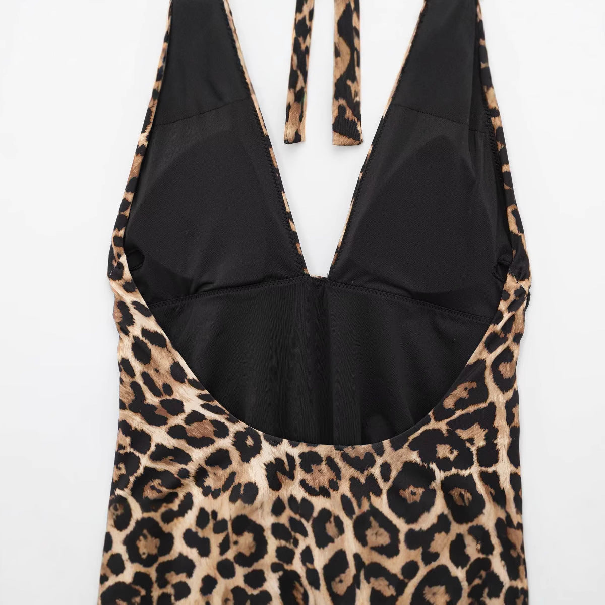 Leopard print halter neck one-piece swimsuit for women