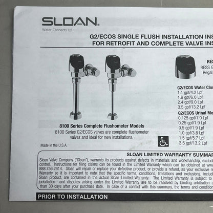 SLOAN OPTIMA PLUS Battery Powered Sensor Activated Flushometer Chrome 8111-1.28