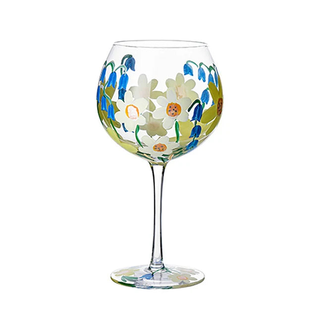 Nordic Colored Glass Wine Glasses Creative Hand-Painted Flowers Wine Glass Household Painted Goblet Crystal Champagne Drinkware