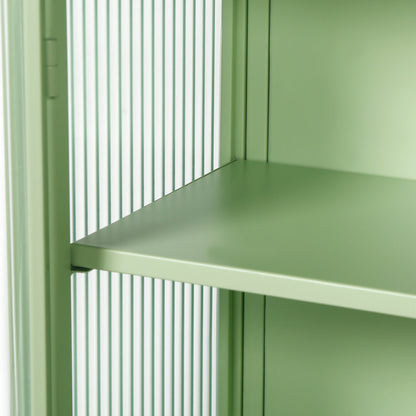 27.56"Glass Doors Modern Two-door Wall Cabinet with Featuring Three-tier Storage Mint Green