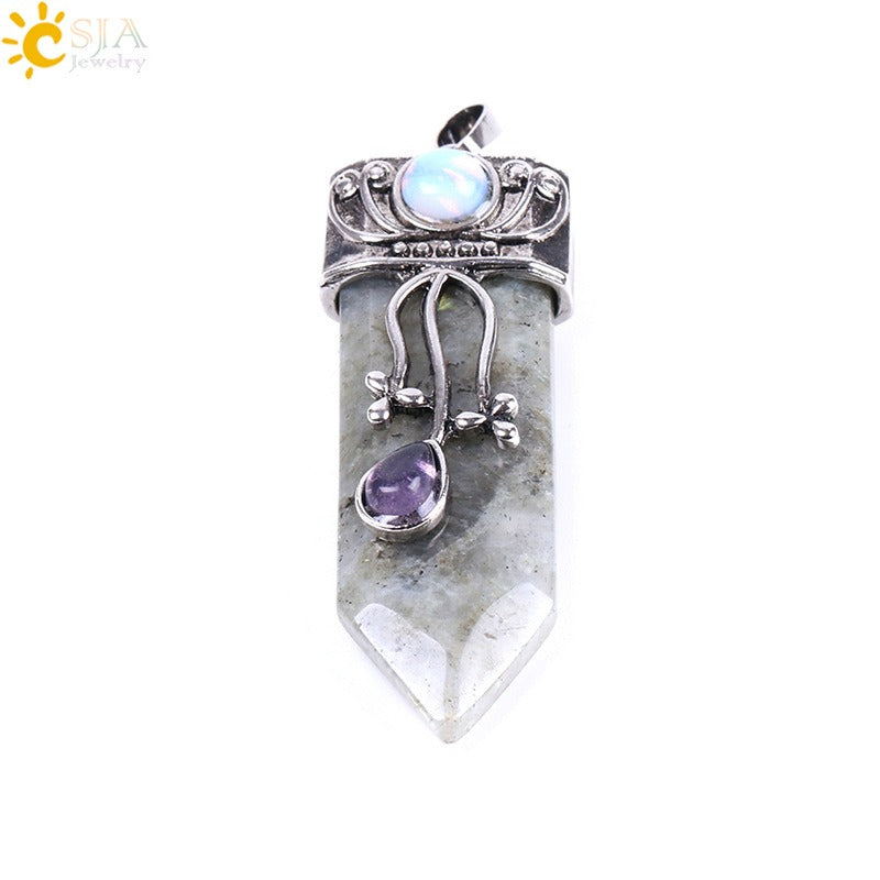 CSJA Vintage Large Natural Stone Sword-Shaped Pendant Jewelry Striped Crystal Agate Tiger Eye Jewelry Pendant Without Chain