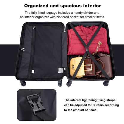 3 Piece Luggage Sets PC+ABS Lightweight Suitcase with Two Hooks Spinner Wheels (20/24/28) Red
