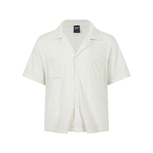 Texture sensation lapel short sleeved shirt for men simple solid color Cuban collar shirt