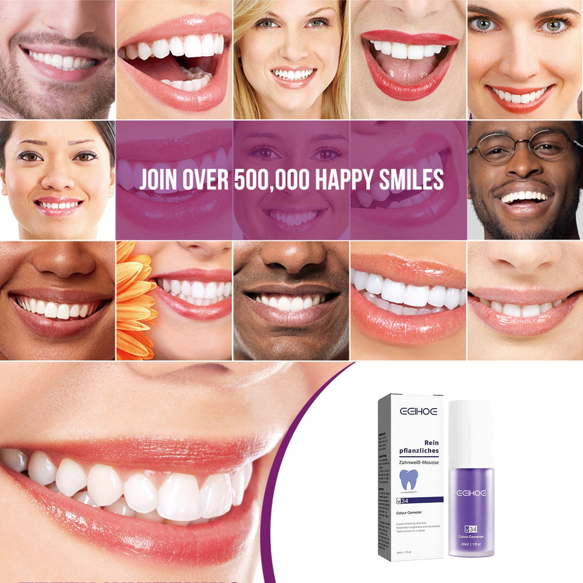 V34 Tooth Whitening Toothpaste, Clean Stains Gums Care White Teeth Oral Care Toothpaste