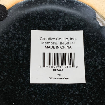 CREATIVE CO-OP Stoneware Vase W/ Wax Relief Dots 7"x7"X8" Black & Cream DF6646