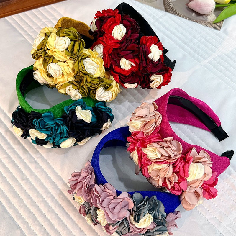 Handmade fabric side three-dimensional flower headband