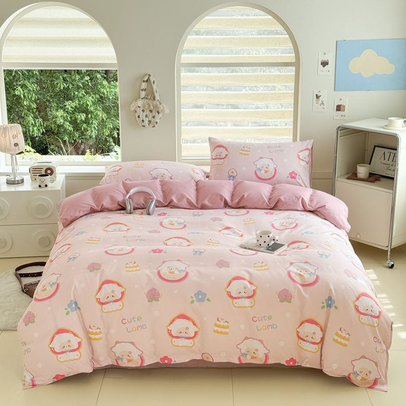 Cartoon Four-Piece Set Fresh Autumn and Winter Single Student Dormitory Bedding Sheet Three-Piece Set Single Quilt Cover