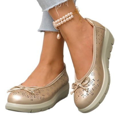Hollow out ultra light bow soft sole thick sole plus size women's shoes