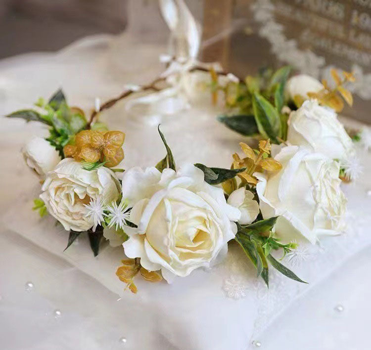 Simulated Rose Blossoms Adjustable Headwear Wreath Bridal Forest Flower Wedding Photography Scale Pretend