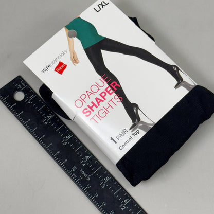 HANES (3 PACK) Essential Opaque Shaper Tights Control Top Women's Sz L/XL Black