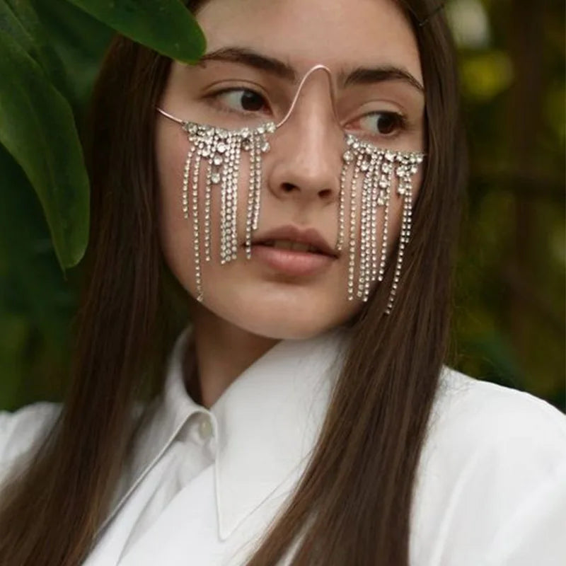 Hot tassel glasses frame no lens rhinestone glasses frame personality accessories female