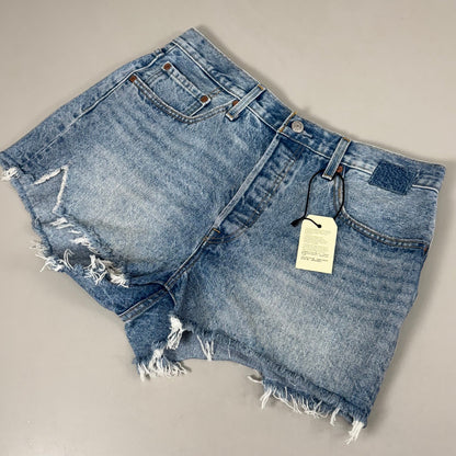 LEVIS 501 Original Fit High Rise Shorts Medium Wash Women's Sz 32 Mega Vibe Blue