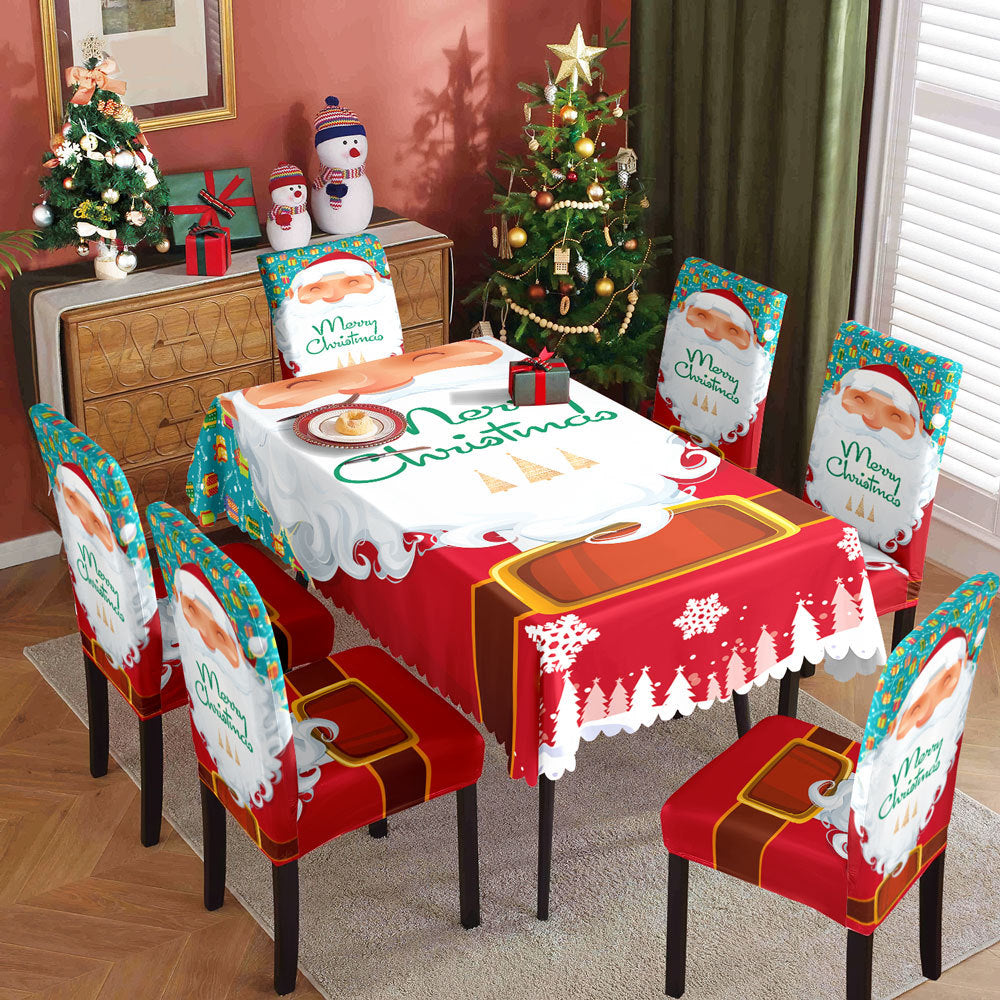 Christmas Waterproof Printed Tablecloth Restaurant Home Printed Chair Cover Christmas Tablecloth Chair Cover Decorative Set