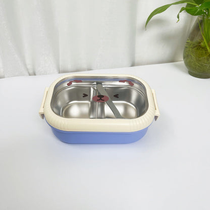 Cartoon cute bear stainless steel portable compartment lunch box with lid